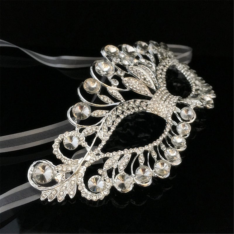 FRECI Rhinestone Mask Masquerade Evening Prom Venetian Mardi Gras Party Mask for Women Girls Silver - Image 2